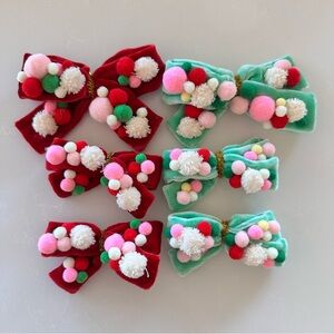 Christmas velvet Pom Pom hair bows